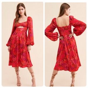 For Love And Lemons Vibrant Red and Pink Long Sleeve Dress